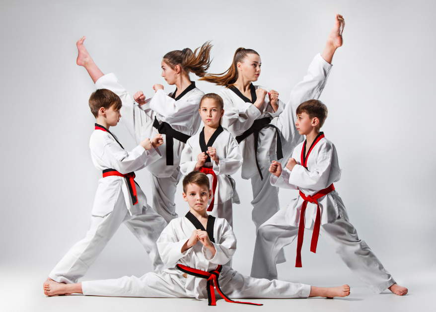 Karate kids practicing